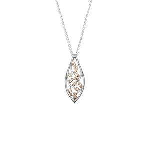 Sterling silver vine design necklace, featuring 9ct rose gold highlights, meaning family love, from Evolve Inspired Jewellery