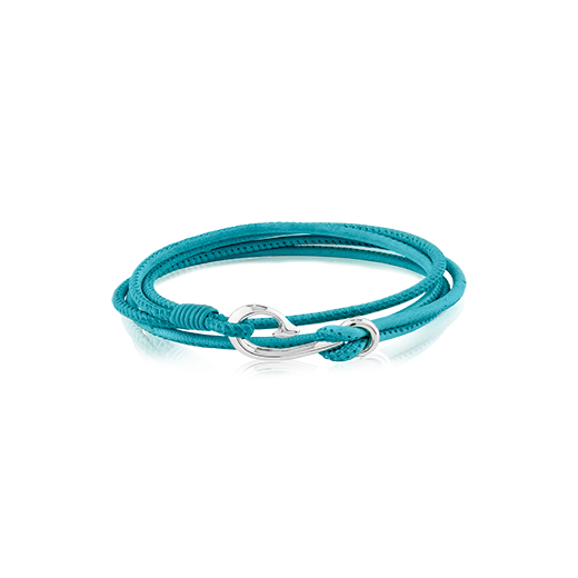 Teal coloured Safe Travel Wrap, leather charm bracelet, size 19cm, from Evolve Inspired Jewellery