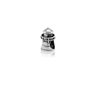 Lighthouse, silver bead charm with cubic zirconia stone meaning guidling light from Evolve Inspired Jewellery