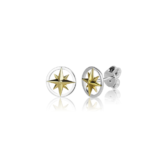 Evolve Nautical Collection Silver with Gold Compass Stud Earrings
