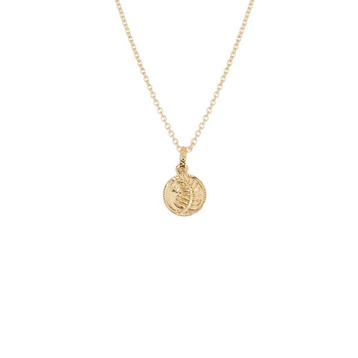 Gold necklace with a round fern pendant