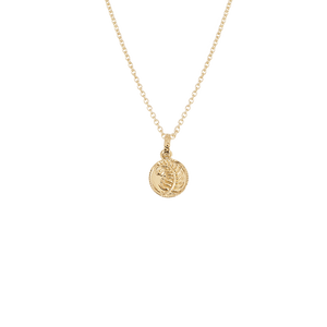 Gold necklace with a round fern pendant