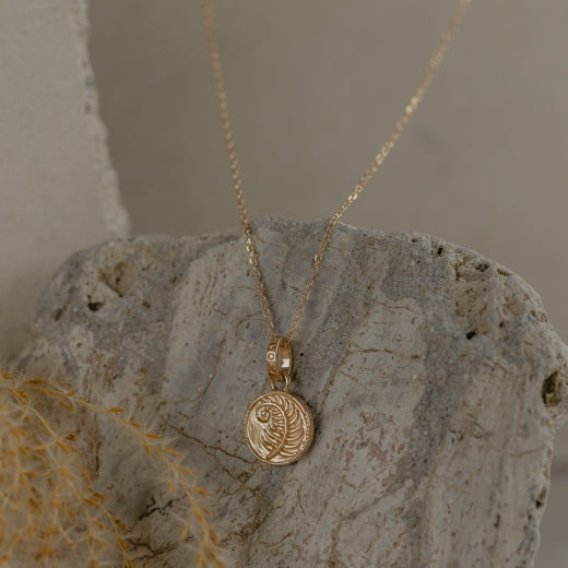 Fern Coin Pendant Charm (Strength) - Gold