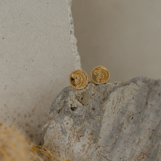 Fern Coin Studs (Strength) - Gold