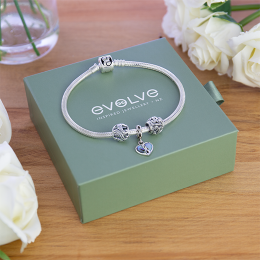 Evolve sterling silver charm bracelet gift set forever love paua charms