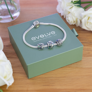 Evolve sterling silver charm bracelet gift set paua charms