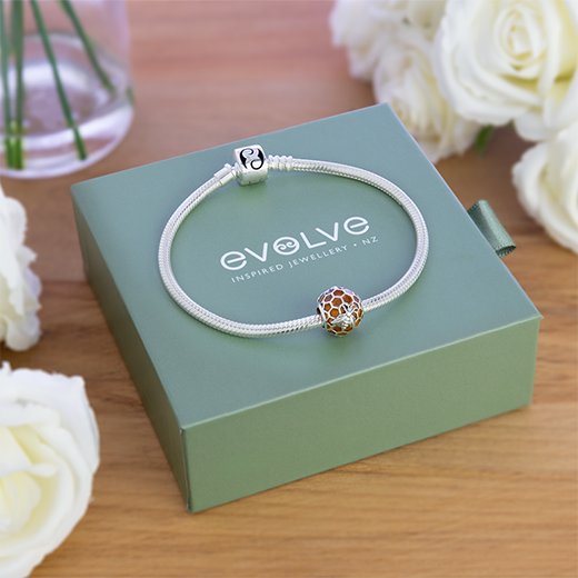 Evolve sterling silver charm bracelet gift set gold bee charm