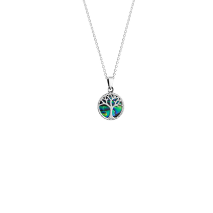 Tree of Life design necklace featuring New Zealand paua, meaning strength, from Evolve Inspired Jewellery