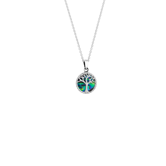 Tree of Life design necklace featuring New Zealand paua, meaning strength, from Evolve Inspired Jewellery