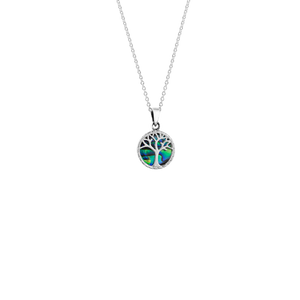 Tree of Life design necklace featuring New Zealand paua, meaning strength, from Evolve Inspired Jewellery