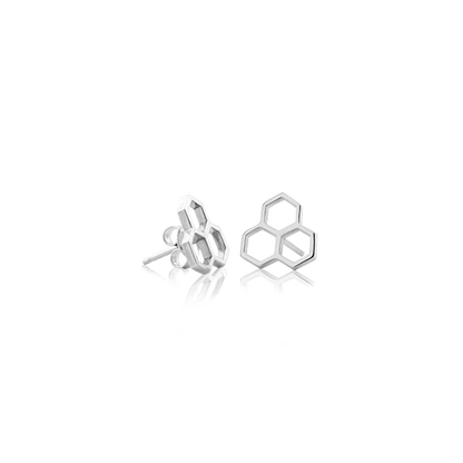 Sterling silver stud earrings featuring a honeycomb design, meaning healing, from Evolve Inspired Jewellery