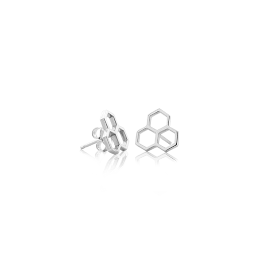 Sterling silver stud earrings featuring a honeycomb design, meaning healing, from Evolve Inspired Jewellery
