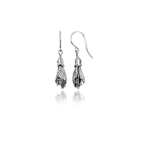 Sterling silver kowhai drop earrings, meaning happiness, from Evolve Inspired Jewellery