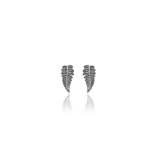 Sterling silver stud earrings featuring a fern design, meaning treasured, from Evolve Inspired Jewellery