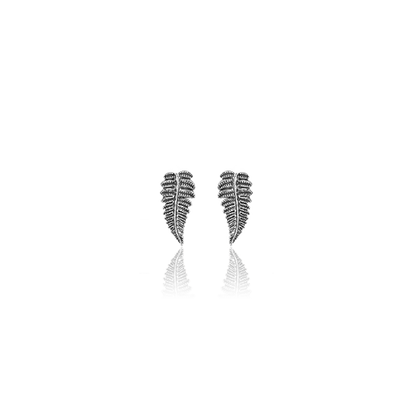 Sterling silver stud earrings featuring a fern design, meaning treasured, from Evolve Inspired Jewellery
