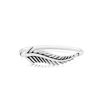 Sterling silver Statement bangle with fern design, size 19cm, from Evolve Jewellery New Zealand
