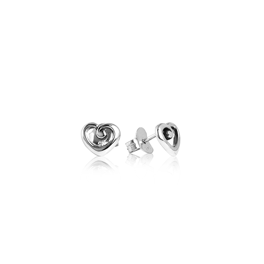 Sterling silver stud earrings with a love heart design, from Evolve Inspired Jewellery