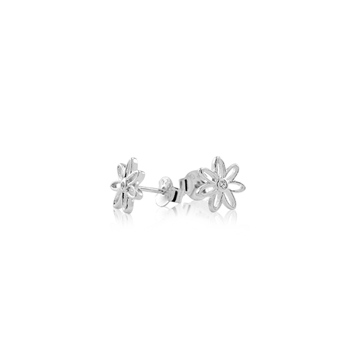 Sterling silver stud earrings featuring a daisy design, from Evolve Inspired Jewellery