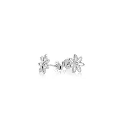 Sterling silver stud earrings featuring a daisy design, from Evolve Inspired Jewellery