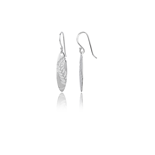 Sterling silver Coastal Fern drop earrings, meaning pride, from Evolve Inspired Jewellery