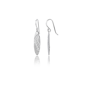 Sterling silver Coastal Fern drop earrings, meaning pride, from Evolve Inspired Jewellery