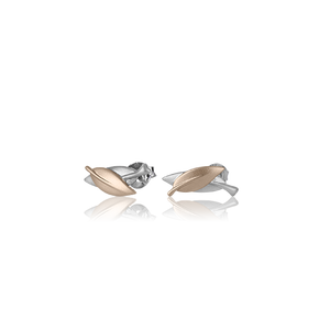 Sterling silver leaf design stud earrings featuring highlights of rose gold, meaning friendship, from Evolve Inspired Jewellery