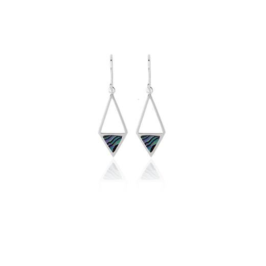 Sterling silver drop earrings featuring a paua insert, from Evolve Inspired Jewellery