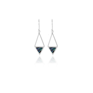 Sterling silver drop earrings featuring a paua insert, from Evolve Inspired Jewellery