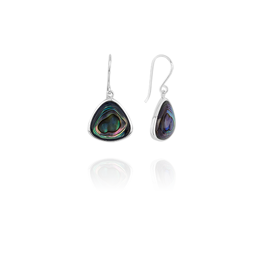 Sterling silver drop earrings featuring a paua insert, from Evolve Inspired Jewellery