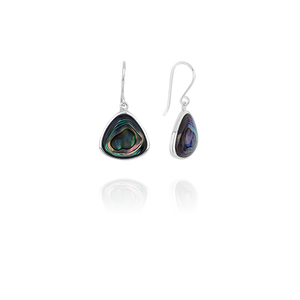 Sterling silver drop earrings featuring a paua insert, from Evolve Inspired Jewellery