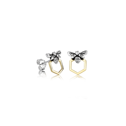 Honey Bee Studs, silver and gold studs meaning luck from Evolve Inspired Jewellery
