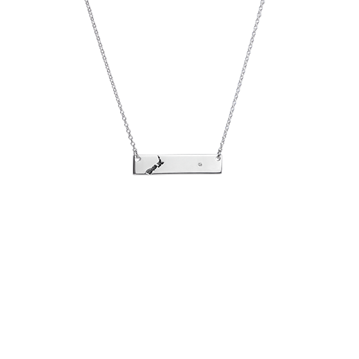 Sterling silver nz map design bar necklace, from Evolve Inspired Jewellery