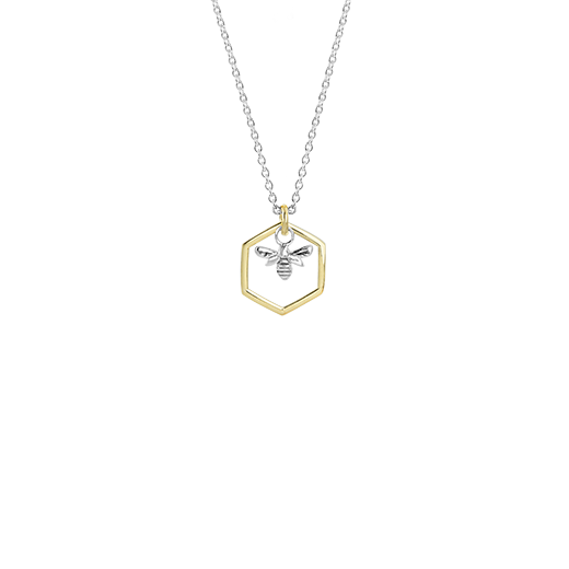 Honey Bee Necklace, silver and gold necklace meaning luck from Evolve Inspired Jewellery