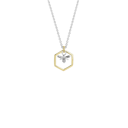 Honey Bee Necklace, silver and gold necklace meaning luck from Evolve Inspired Jewellery