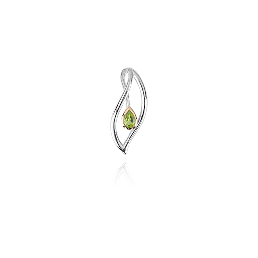 Sterling silver leaf design necklace pendant, featuring highlights of rose gold and a peridot stone, meaning forever, from Evolve Inspired Jewellery
