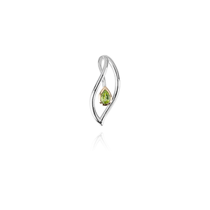 Sterling silver leaf design necklace pendant, featuring highlights of rose gold and a peridot stone, meaning forever, from Evolve Inspired Jewellery