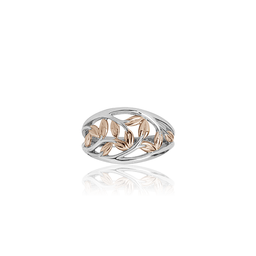 Sterling silver ring featuring 9ct rose gold highlights, meaning family love, from Evolve Inspired Jewellery