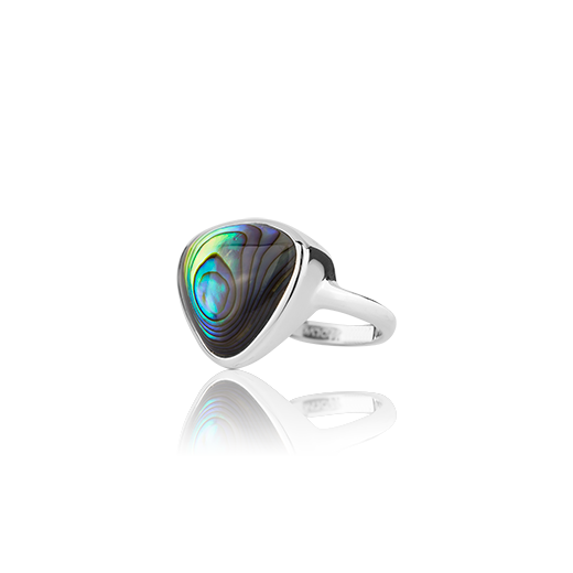 Sterling silver ring featuring a paua insert, from Evolve Inspired Jewellery