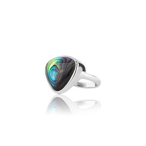 Sterling silver ring featuring a paua insert, from Evolve Inspired Jewellery