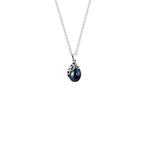 Sterling silver necklace featuring a night blue pearl, from Evolve Inspired Jewellery