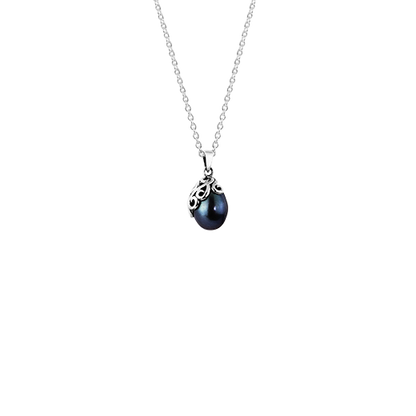 Sterling silver necklace featuring a night blue pearl, from Evolve Inspired Jewellery