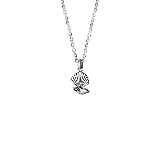 Sterling silver necklace featuring a fantail bird design and cubic zirconia insert, from Evolve Inspired Jewellery