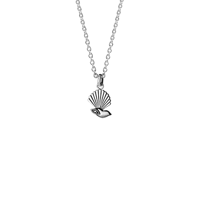 Sterling silver necklace featuring a fantail bird design and cubic zirconia insert, from Evolve Inspired Jewellery