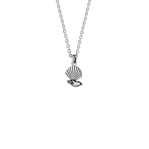 Sterling silver necklace featuring a fantail bird design and cubic zirconia insert, from Evolve Inspired Jewellery