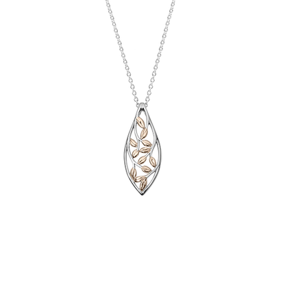 Sterling silver vine design necklace, featuring 9ct rose gold highlights, meaning family love, from Evolve Inspired Jewellery
