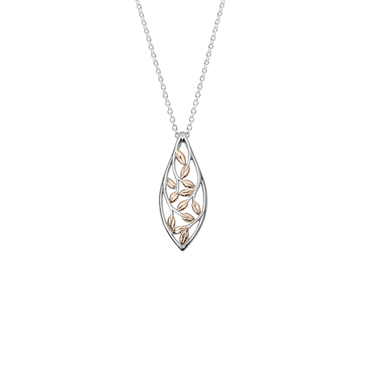 Sterling silver vine design necklace, featuring 9ct rose gold highlights, meaning family love, from Evolve Inspired Jewellery