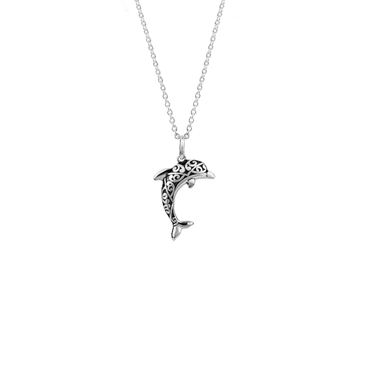 Sterling silver dolphin design necklace, meaning companionship, from Evolve Inspired Jewellery