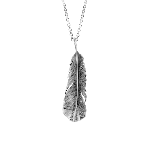 Sterling silver huia feather design necklace, meaning admired, from Evolve Inspired Jewellery