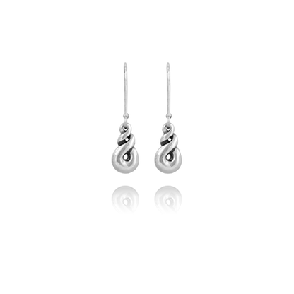 Sterling silver earrings featuring an eternity twist design, from Evolve Inspired Jewellery