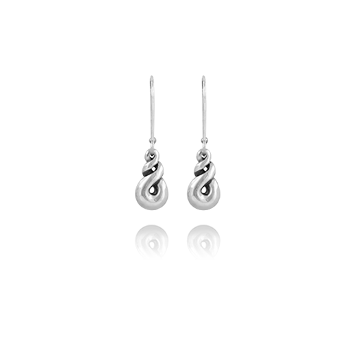 Sterling silver earrings featuring an eternity twist design, from Evolve Inspired Jewellery